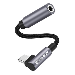 Adaptor Techsuit Premium Cable Adapter MusicDoX (AC7), Type-C to 3.5mm Jack, Hi-Fi Sound, DAC Chip, 3A, 0.1m, Gri