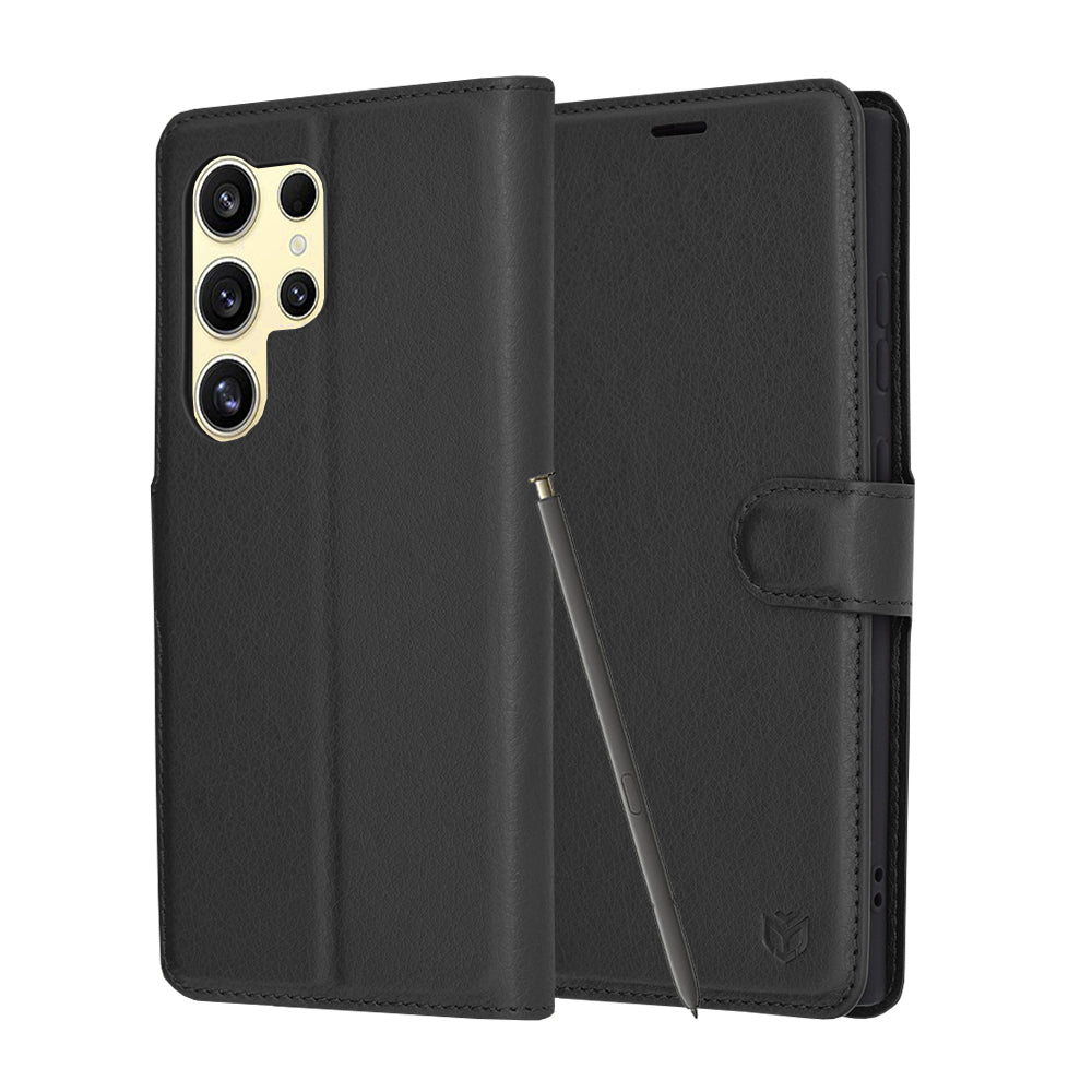 Husa de protectie Techsuit Leather Folio compatibil cu Samsung Galaxy S24 Ultra, Negru