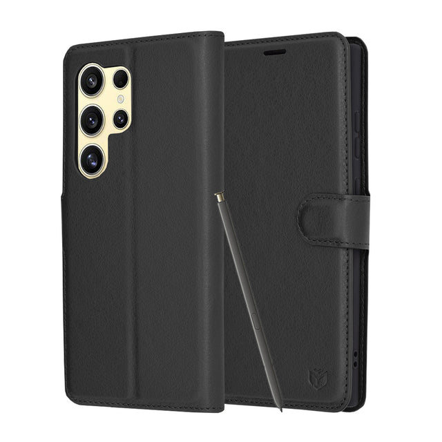 Husa de protectie Techsuit Leather Folio compatibil cu Samsung Galaxy S24 Ultra, Negru
