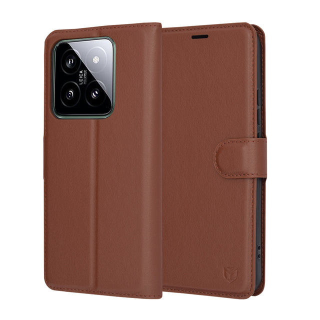 Husa de protectie Techsuit Leather Folio compatibil cu Xiaomi 14, Maro