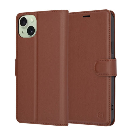 Husa de protectie Techsuit Leather Folio compatibil cu iPhone 15 Plus, Maro