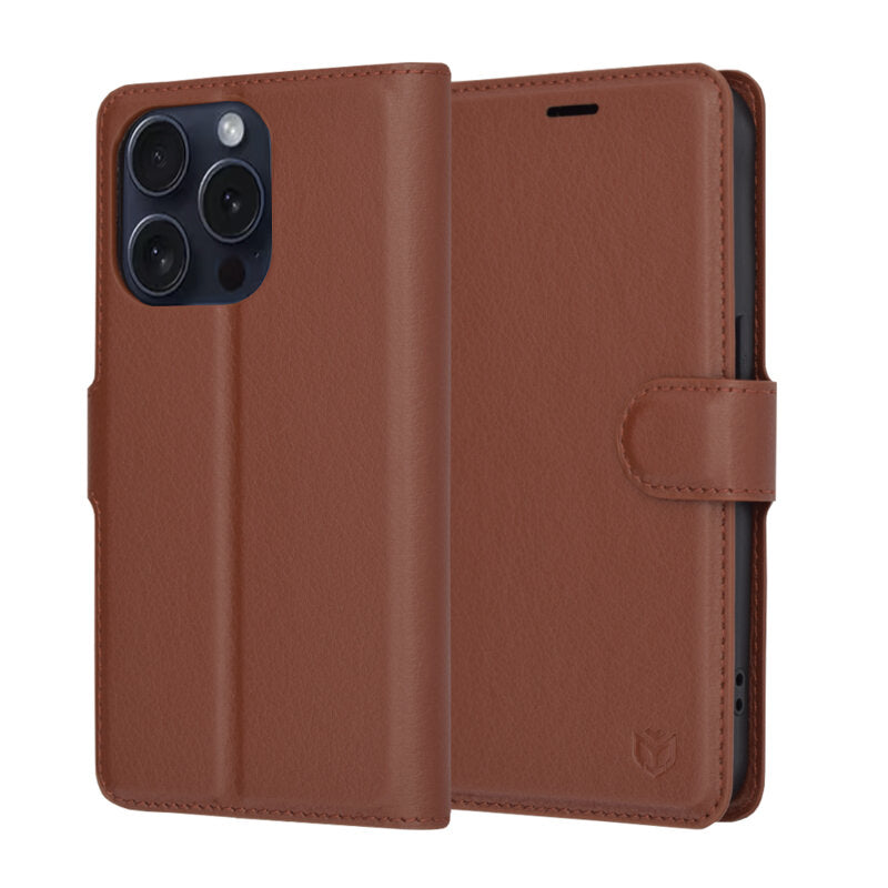 Husa de protectie Techsuit Leather Folio compatibil cu iPhone 15 Pro, Maro