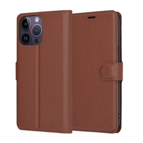 Husa de protectie Techsuit Leather Folio compatibil cu iPhone 14 Pro Max, Maro