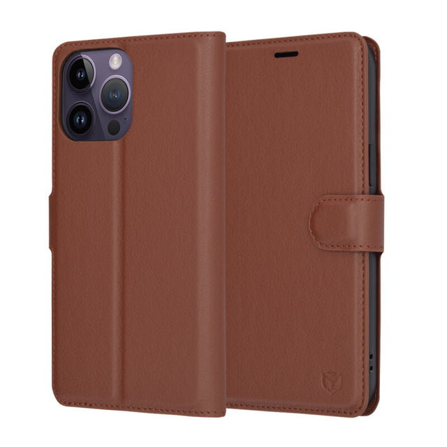 Husa de protectie Techsuit Leather Folio compatibil cu iPhone 14 Pro Max, Maro