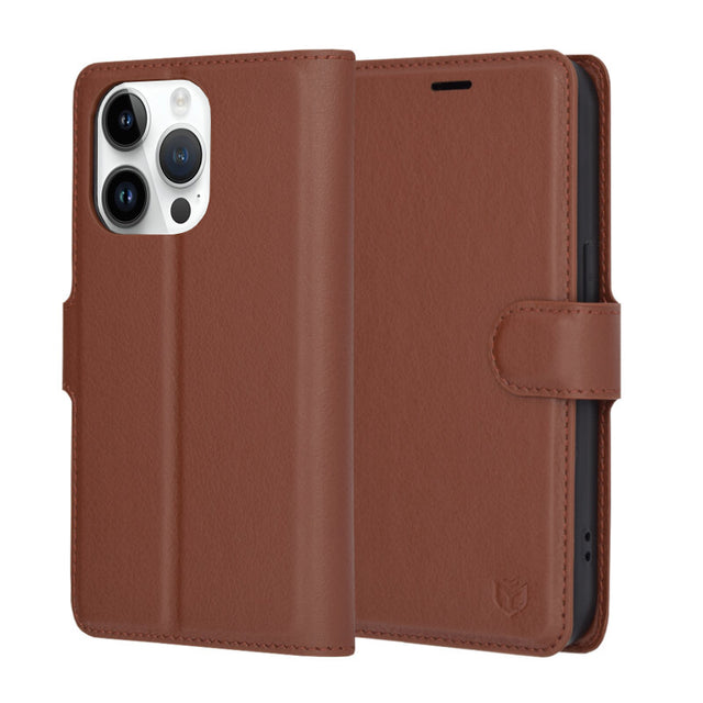 Husa de protectie Techsuit Leather Folio compatibil cu iPhone 14 Pro, Maro