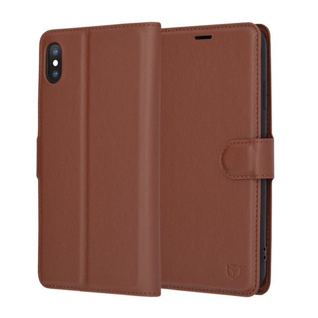 Husa de protectie Techsuit Leather Folio compatibil cu iPhone XS Max, Maro