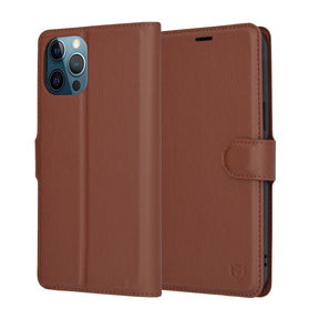 Husa de protectie Techsuit Leather Folio compatibil cu iPhone 12 Pro Max, Maro