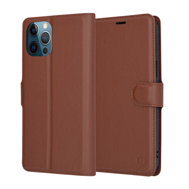 Husa de protectie Techsuit Leather Folio compatibil cu iPhone 12 Pro Max, Maro