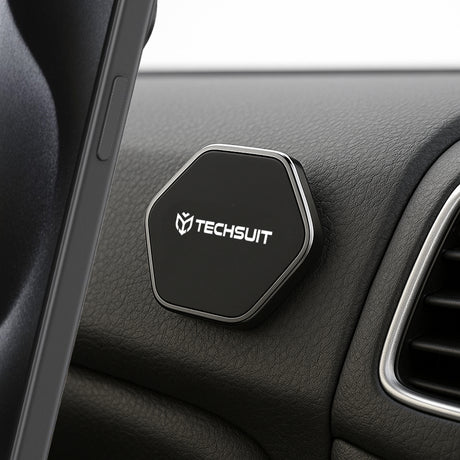 Suport Techsuit Phone Tiny Series (HOLD210-C), Dashboard Magnetic Grip, Multipurpose Use, Hexagonal, 2 Metal Plates, Negru