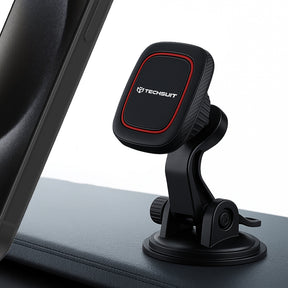 Suport Techsuit MagGrip (S6), for Dashboard, Magnetic Grip, 360° Rotation, Suction Cup, 2 Metal Plates, Negru /Red