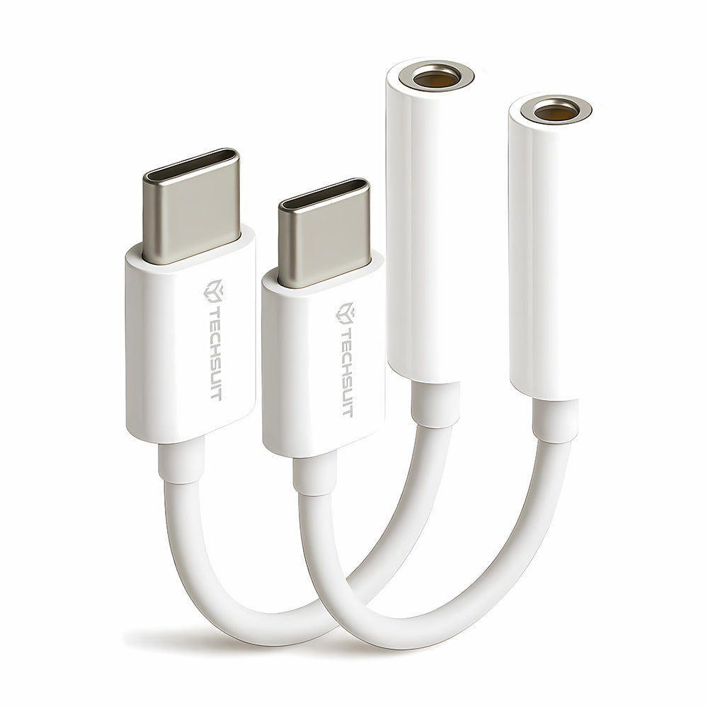 Adaptor Techsuit (set de 2) Cable Adapter MusicBox (AC18), Type-C to 3.5mm Jack, DAC Chip, 3A, Plug and Play, Alb