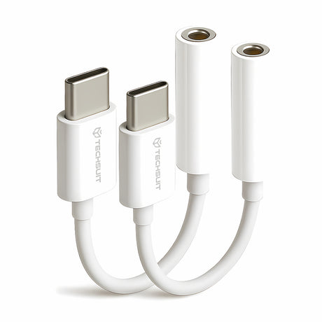 Adaptor Techsuit (set de 2) Cable Adapter MusicBox (AC18), Type-C to 3.5mm Jack, DAC Chip, 3A, Plug and Play, Alb