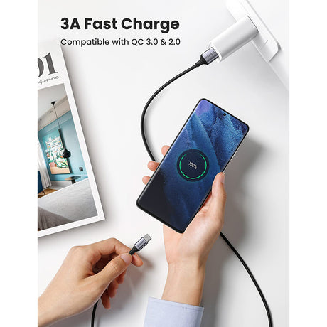 Cablu Ugreen US288 (60128), USB to Type-C, Fast Charging, 3A, 18W, 480Mbps, Nylon Braided, 2m, Gri Spatial