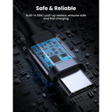Cablu Ugreen US288 (60128), USB to Type-C, Fast Charging, 3A, 18W, 480Mbps, Nylon Braided, 2m, Gri Spatial