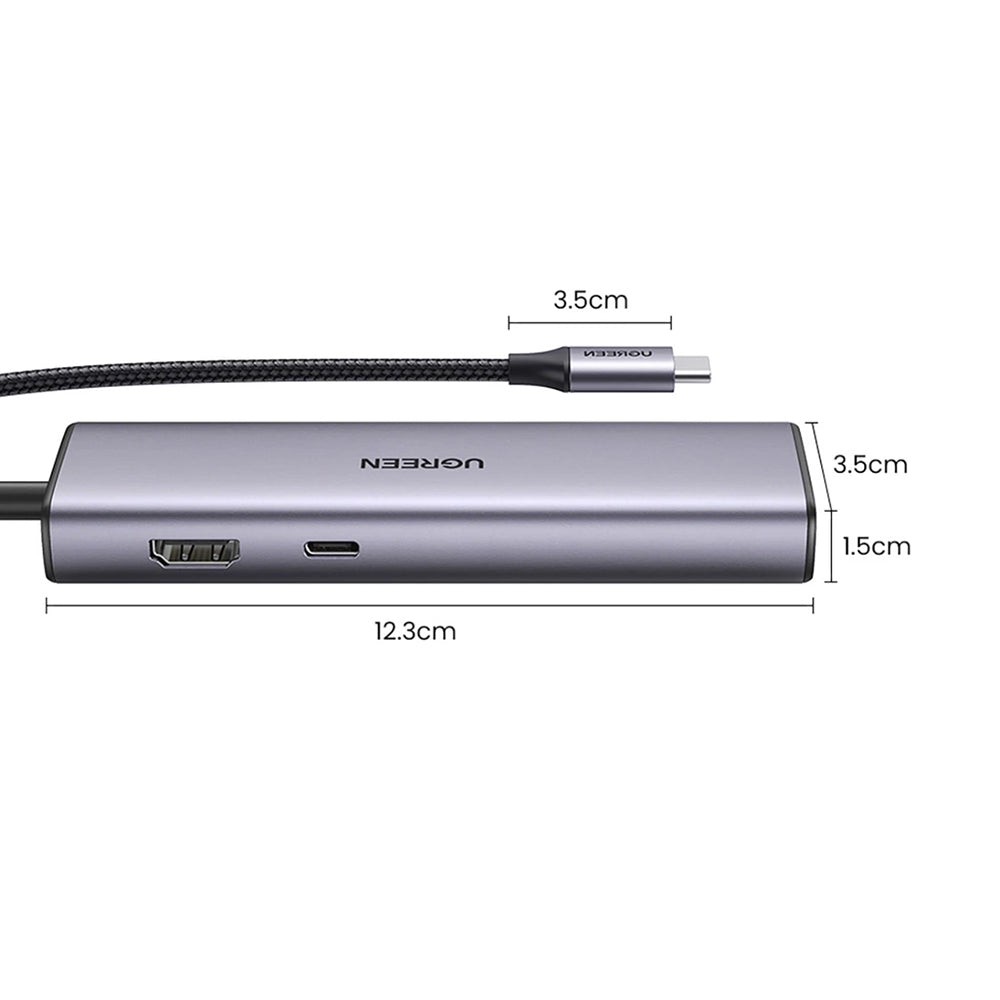 Hub/Dock Ugreen Docking Station CM512 (90568), Type-C to Type-C, 2x USB, HDMI 4K@30Hz, RJ45, SD/TF Card, 5Gbps, PD100W, Gri
