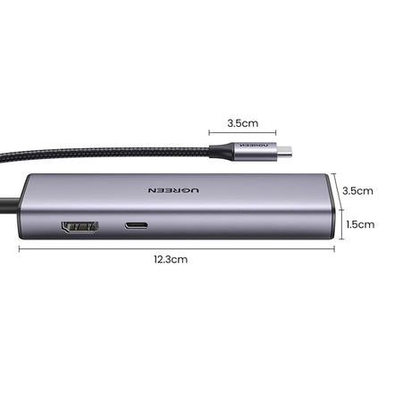 Hub/Dock Ugreen Docking Station CM512 (90568), Type-C to Type-C, 2x USB, HDMI 4K@30Hz, RJ45, SD/TF Card, 5Gbps, PD100W, Gri