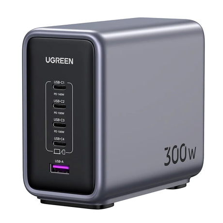 Incarcator Ugreen Nexode CD333 (90903B), with Cable, Super Fast Charge, GaN, 5in1, USB, 4x Type-C, 300W, 5A, 2m, Gri