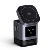 Incarcator Ugreen Wireless W709 (45775), 2in1, with Smart Display, Funny Emoji, for iPhone, AirPods, USB-C, 25W, Negru