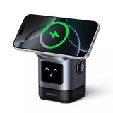 Incarcator Ugreen Wireless W709 (45775), 2in1, with Smart Display, Funny Emoji, for iPhone, AirPods, USB-C, 25W, Negru