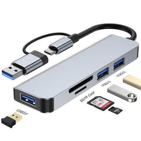 Hub/Dock Techsuit Docking Station DataBridge 5 in 1 (H7), USB, Type-C to USB 3.0, 2x USB 2.0, SD/TF Card, Gri
