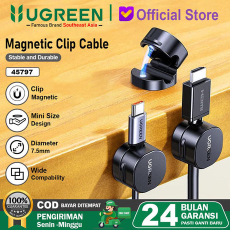 Suport Ugreen (set de 3) Cable Organizer LP886 (45797), Magnetic, 1x Holder Clip, for Desk, Negru
