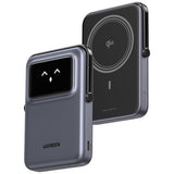 Baterie externa Ugreen Wireless PB764 (45329), MagSafe, Fast Charge, TFT Display, Stand, 10000mAh, USB-C, 20W, Gri Spatial