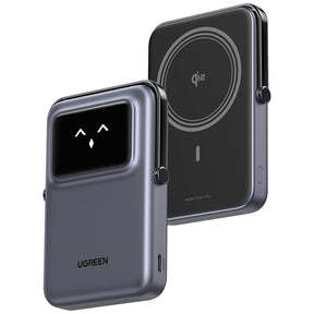 Baterie externa Ugreen Wireless PB764 (45329), MagSafe, Fast Charge, TFT Display, Stand, 10000mAh, USB-C, 20W, Gri Spatial