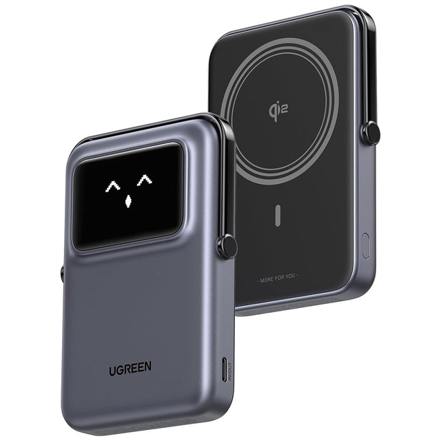 Baterie externa Ugreen Wireless PB764 (45329), MagSafe, Fast Charge, TFT Display, Stand, 10000mAh, USB-C, 20W, Gri Spatial