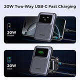 Baterie externa Ugreen Wireless PB764 (45329), MagSafe, Fast Charge, TFT Display, Stand, 10000mAh, USB-C, 20W, Gri Spatial