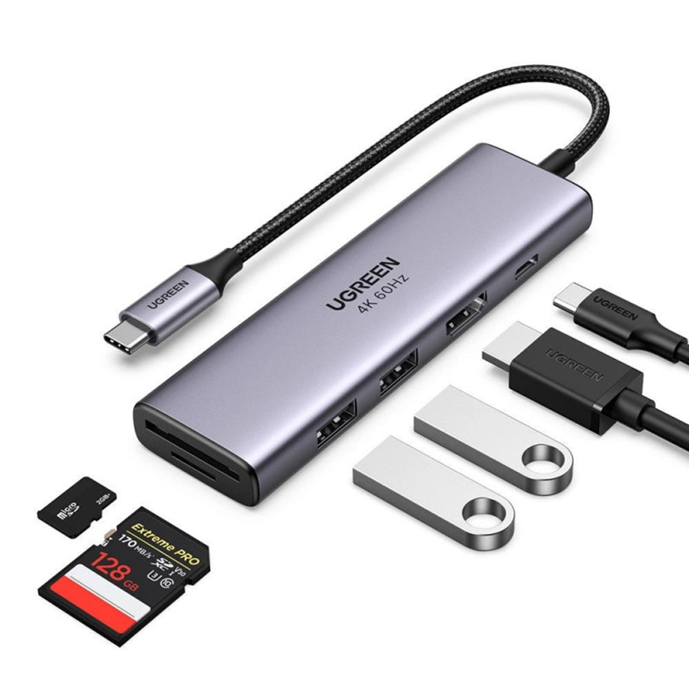 Hub/Dock Ugreen Docking Station CM511 (60384), Type-C to Type-C, 2x USB, HDMI 4K, carduri SD/TF, Gri