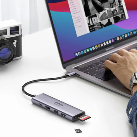 Hub/Dock Ugreen Docking Station CM511 (60384), Type-C to Type-C, 2x USB, HDMI 4K, carduri SD/TF, Gri