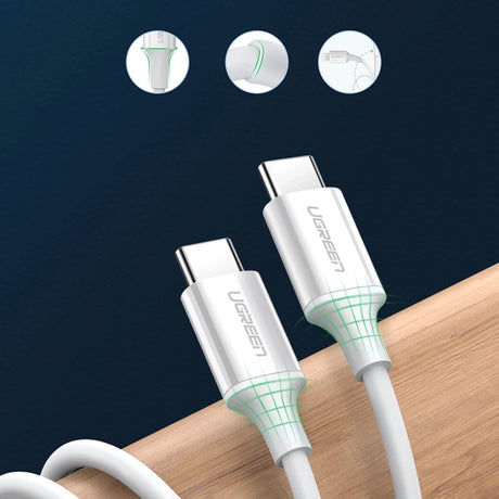 Cablu Ugreen US264 (60518), Fast Charging, USB-C to USB-C, 3A, 60W, 1m, Alb