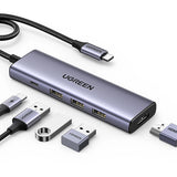 Hub/Dock Ugreen Docking Station CM511 (15597), Fast Charge, Type-C to 3x USB, Type-C PD100W, HDMI 4K@60Hz, 5Gbps, Plug&Play, Gri