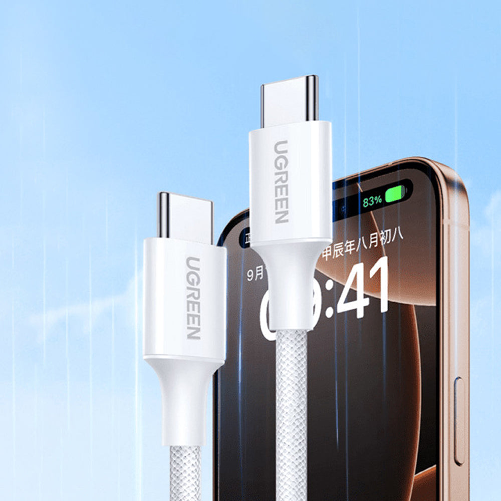 Cablu Ugreen L501 (35218), USB-C to USB-C, 3A, 60W, 1m, Nylon, Alb