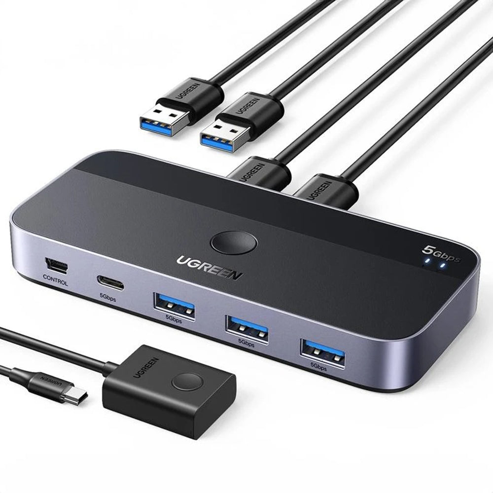 Adaptor Ugreen Sharing Switch CM662 (15705), 2x USB, 1x Mini USB, 3x USB, Type-C, 5Gbps, Gri