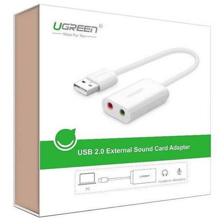 Adaptor Ugreen External Sound Adapter US205 (30143), USB to 2x Jack, Plug & Play, Windows, Mac OS, Linux, 15cm, Alb