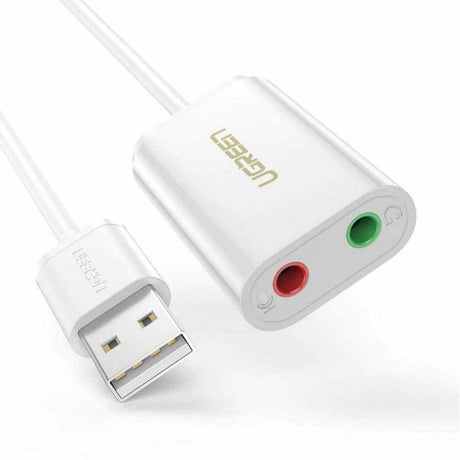 Adaptor Ugreen External Sound Adapter US205 (30143), USB to 2x Jack, Plug & Play, Windows, Mac OS, Linux, 15cm, Alb