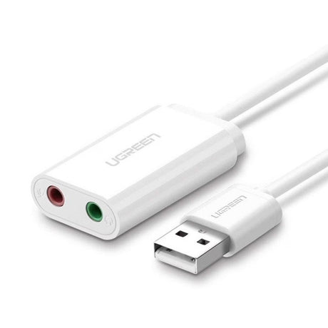 Adaptor Ugreen External Sound Adapter US205 (30143), USB to 2x Jack, Plug & Play, Windows, Mac OS, Linux, 15cm, Alb