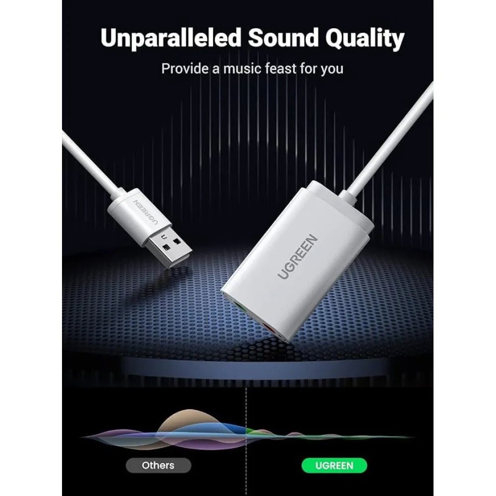 Adaptor Ugreen External Sound Adapter US205 (30143), USB to 2x Jack, Plug & Play, Windows, Mac OS, Linux, 15cm, Alb