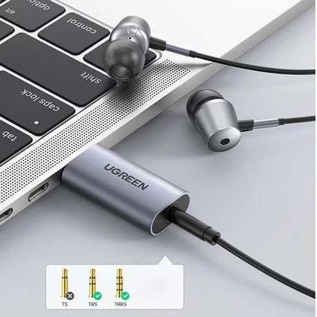 Adaptor Ugreen Audio Adapter CM383 (80864), USB to Jack 3.5mm, Stereo, Plug & Play, Supports Listening & Speaking, Gri