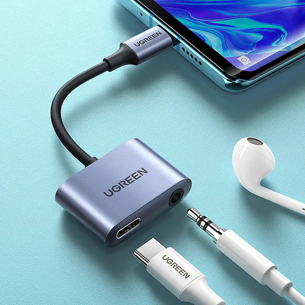 Adaptor Ugreen Audio Adapter CM231 (60164), Type-C to Jack 3.5mm, USB-C, Stereo, Line Control, Microphone Input, PD30W, Gri