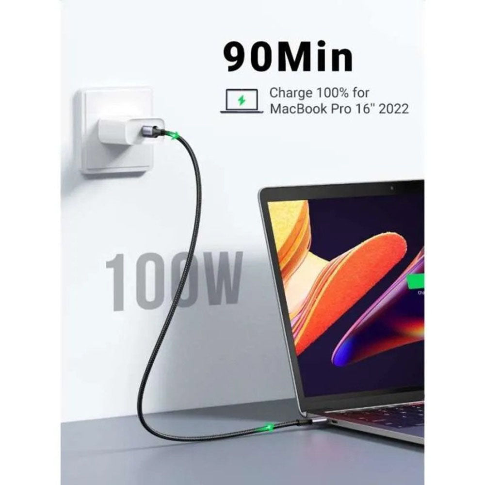 Cablu Ugreen L502 (65255), USB-C to USB-C, 5A, 100W, 1m, Nylon, Titanium Gray