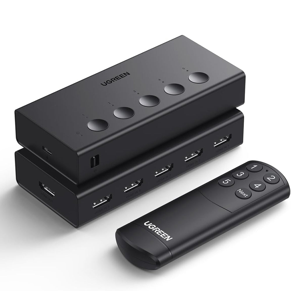 Adaptor Ugreen KVM Switch CM568 (90512), 5x HDMI, IR to HDMI 4K@60Hz, RGB Video, Supports 3D, Remote Control, LPCM2.0, Negru