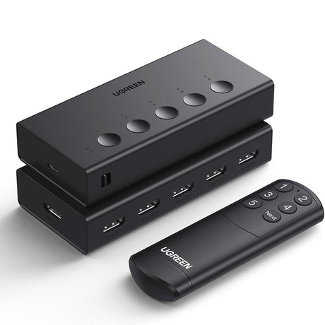 Adaptor Ugreen KVM Switch CM568 (90512), 5x HDMI, IR to HDMI 4K@60Hz, RGB Video, Supports 3D, Remote Control, LPCM2.0, Negru
