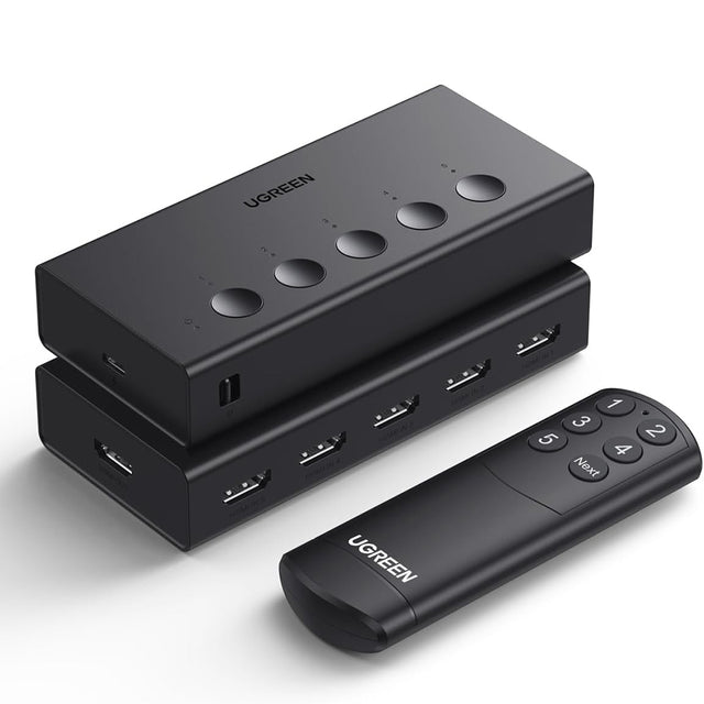 Adaptor Ugreen KVM Switch CM568 (90512), 5x HDMI, IR to HDMI 4K@60Hz, RGB Video, Supports 3D, Remote Control, LPCM2.0, Negru
