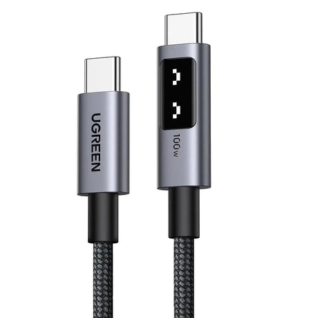 Cablu Ugreen L509 (45612), USB-C to USB-C, 5A, 100W, 0.5m, Nylon, Gri Spatial