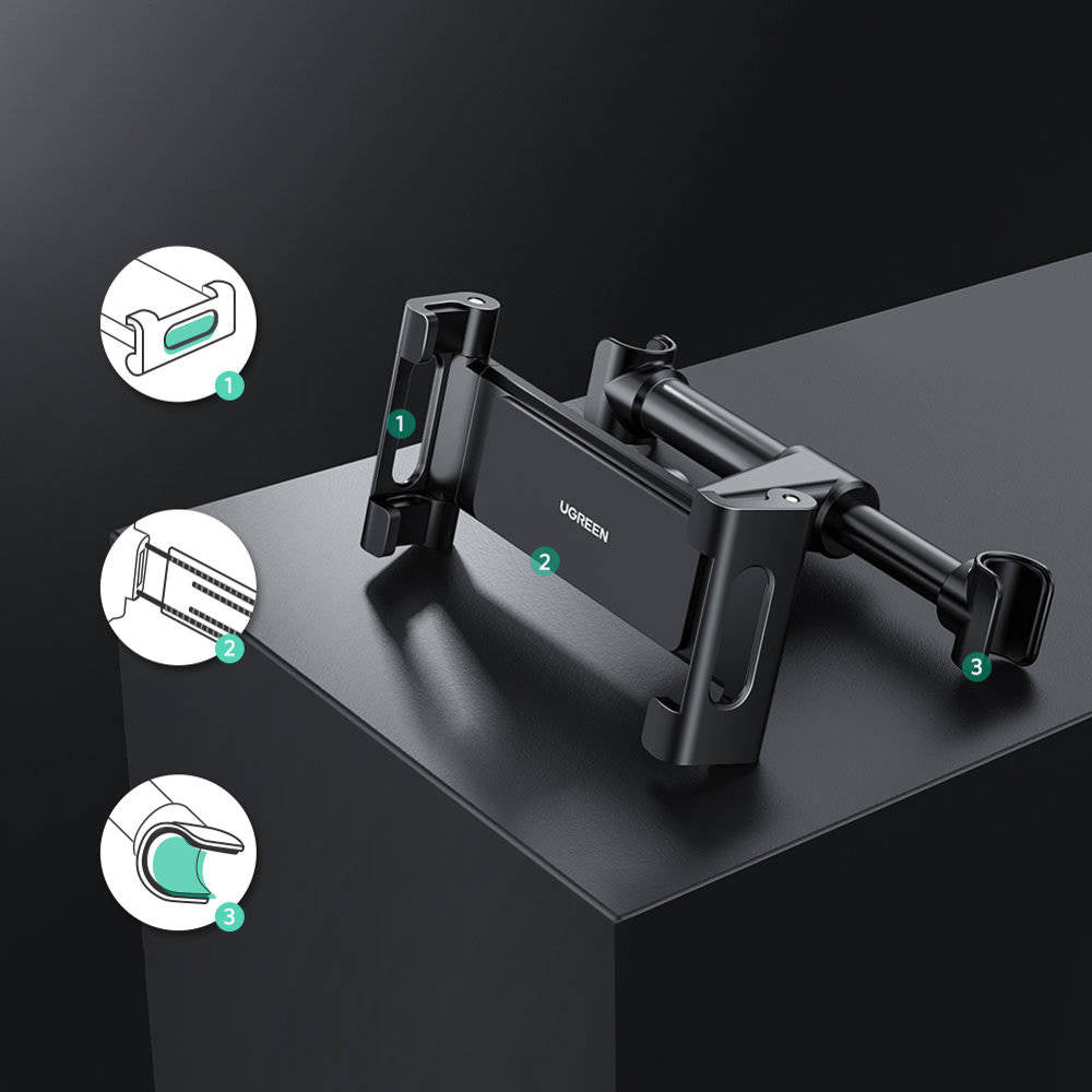 Suport Ugreen LP160 (60108), for Headrest, 360° Rotatable, Secure Grip, for Phone, Tablet 4.7" - , Negru