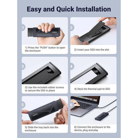 Stocare Ugreen Hard Drive Enclosure CM578 (15512), M.2 NVMe SSD, 10Gbps, 2TB, with 2x Type-C Cable, Albastru Inchis