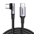 Ugreen Cablu Ugreen US334 (70645), USB-C to USB-C 90 Degree Cable, Fast Charging, 100W, 5A, 2m, Nylon, Gri Spatial