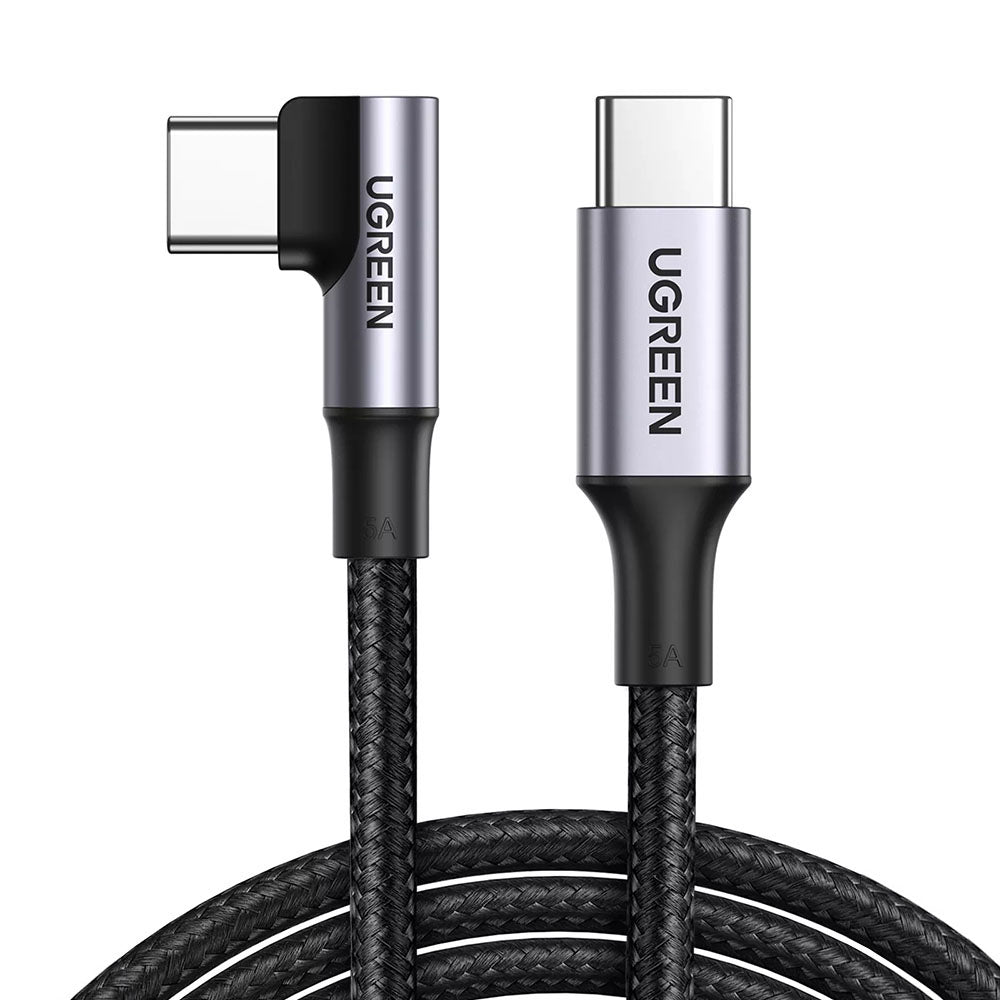 Cablu Ugreen US334 (70643), USB-C to USB-C 90 Degree Cable, Fast Charging 5A, 100W, 1m, Nylon, Gri Spatial